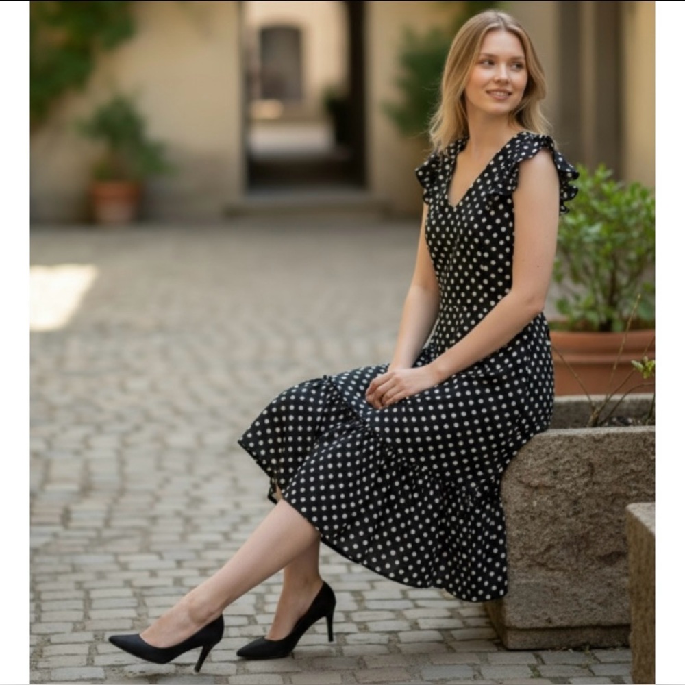 Metro Style Black and White Polka Dot Dress Size 8